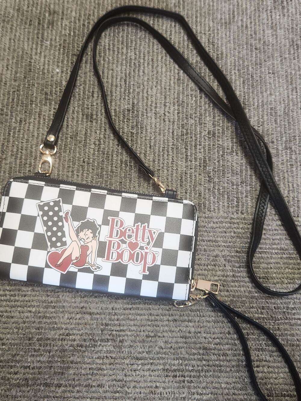 Betty Boop Black & White Checker Crossbody with Red Accents